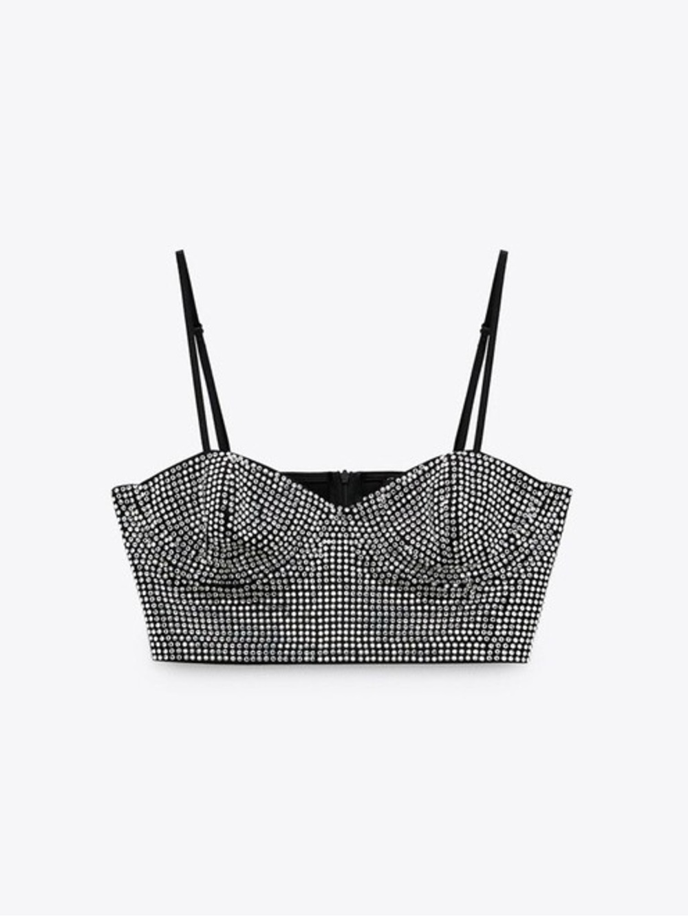 Zara Black Crop Top Bustier Silver Rhinestone Size Small